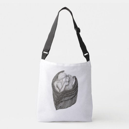 Angels Kissing, zwart-wit design Crossbody Tas (Voorkant)