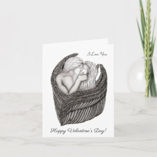 Angels Kissing, zwart-wit design Feestdagen Kaart