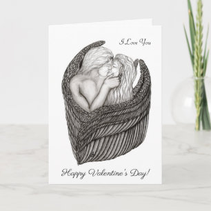 Angels Kissing, zwart-wit design Feestdagen Kaart