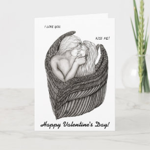 Angels Kissing, zwart-wit design Feestdagen Kaart
