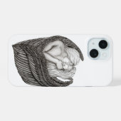 Angels Kissing, zwart-wit design iPhone 15 Case (Achterkant horizontaal)