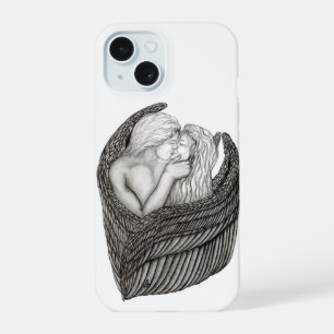 Angels Kissing, zwart-wit design iPhone 15 Case