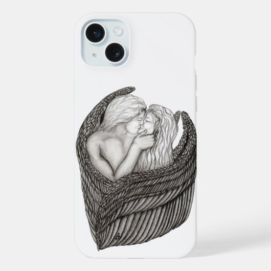 Angels Kissing, zwart-wit design iPhone Hoesje (Achterkant)