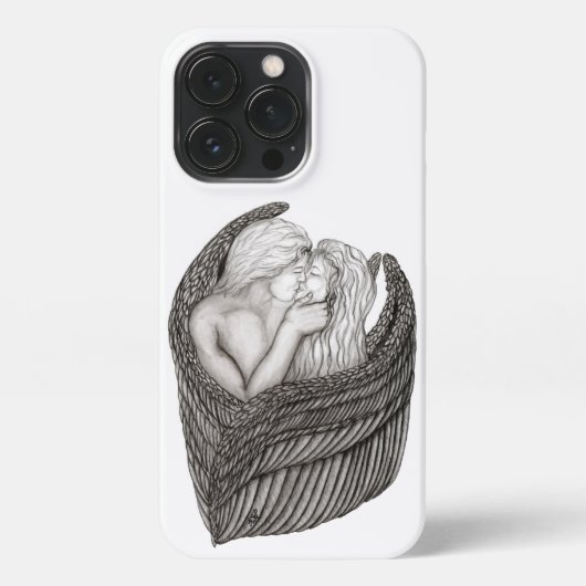 Angels Kissing, zwart-wit design iPhone Hoesje (Achterkant)