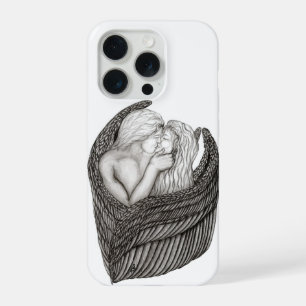 Angels Kissing, zwart-wit design iPhone 15 Pro Case