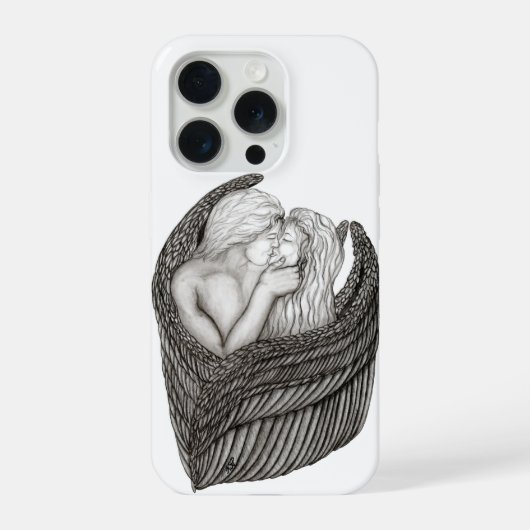 Angels Kissing, zwart-wit design iPhone Hoesje (Achterkant)