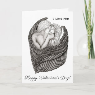 Angels Kissing, zwart-wit design Kaart