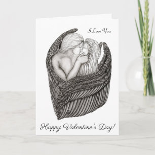 Angels Kissing, zwart-wit design Kaart