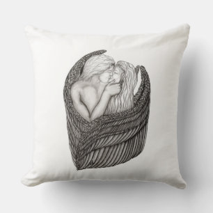 Angels Kissing, zwart-wit design Kussen