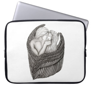 Angels Kissing, zwart-wit design Laptop Sleeve
