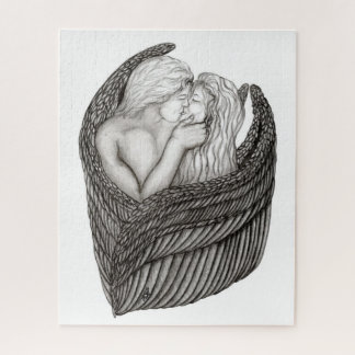 Angels Kissing, zwart-wit design Legpuzzel