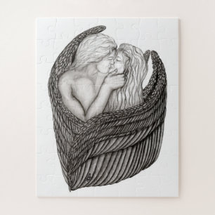 Angels Kissing, zwart-wit design Legpuzzel