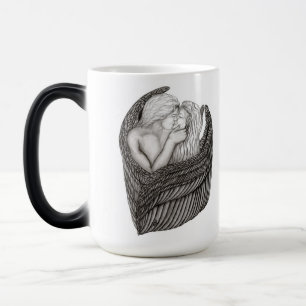 Angels Kissing, zwart-wit design Magische Mok