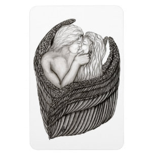 Angels Kissing, zwart-wit design Magneet