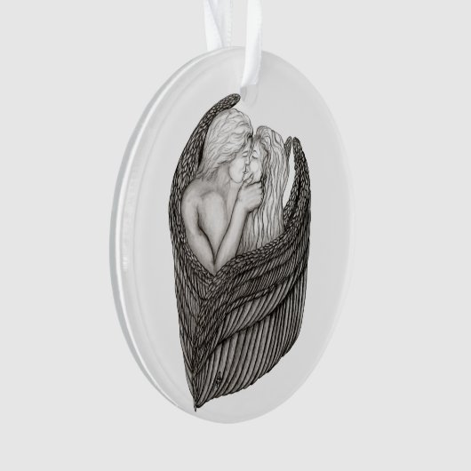 Angels Kissing, zwart-wit design Ornament (voorkant)