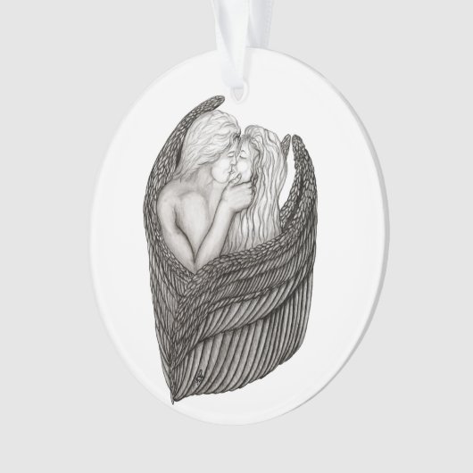 Angels Kissing, zwart-wit design Ornament (voorkant)