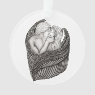 Angels Kissing, zwart-wit design Ornament
