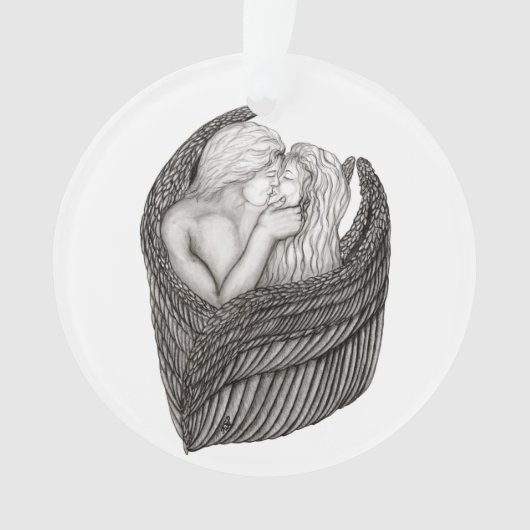 Angels Kissing, zwart-wit design Ornament (voorkant)