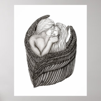 Angels Kissing, zwart-wit design Poster
