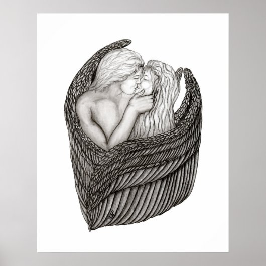 Angels Kissing, zwart-wit design Poster (Voorkant)