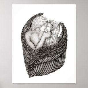 Angels Kissing, zwart-wit design Poster