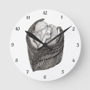 Angels Kissing, zwart-wit design Ronde Klok