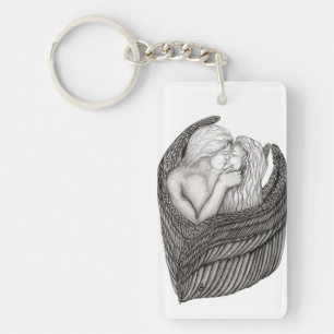 Angels Kissing, zwart-wit design Sleutelhanger