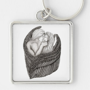 Angels Kissing, zwart-wit design Sleutelhanger