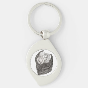 Angels Kissing, zwart-wit design Sleutelhanger