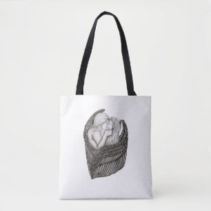Angels Kissing, zwart-wit design Tote Bag