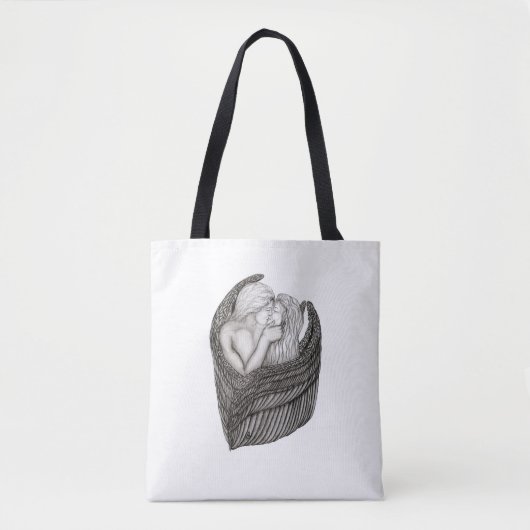 Angels Kissing, zwart-wit design Tote Bag (Voorkant)