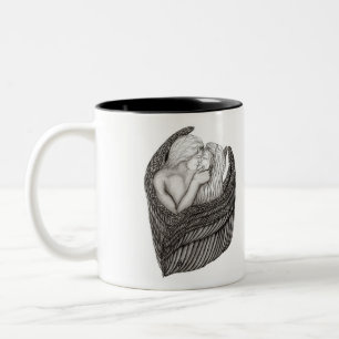 Angels Kissing, zwart-wit design Tweekleurige Koffiemok