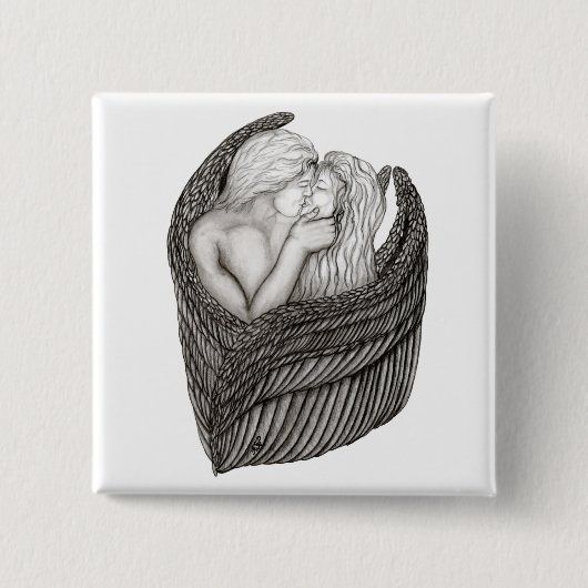 Angels Kissing, zwart-wit design Vierkante Button 5,1 Cm (Voorkant)