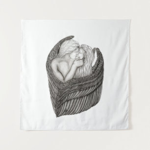 Angels Kissing, zwart-wit design Wandkleed