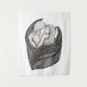 Angels Kissing, zwart-wit design Wandkleed