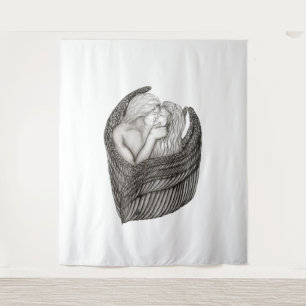 Angels Kissing, zwart-wit design Wandkleed