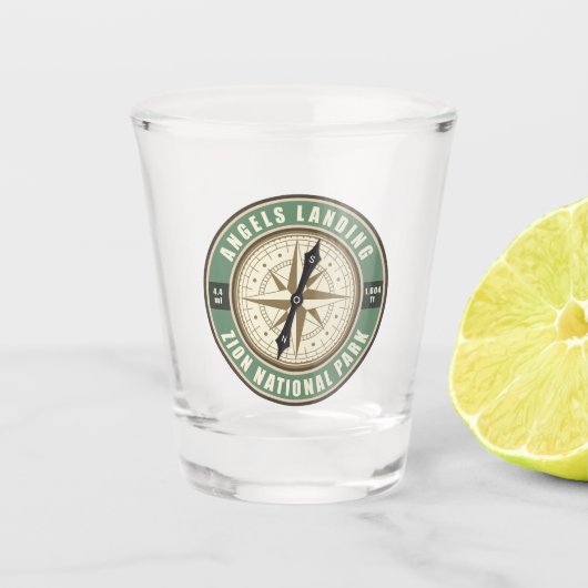 Angels Landing Trail Utah Compass Hiking Badge Shot Glas (Voorkant)