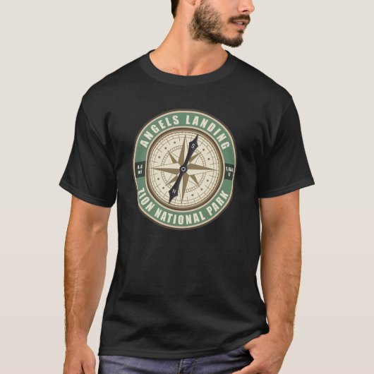 Angels Landing Trail Utah Compass Hiking Badge T-shirt (Voorkant)