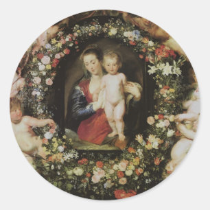 Angels Madonna en Child Rubens Fine Art Ronde Sticker