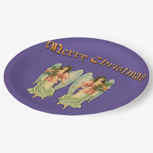  Angels met blauw kerstfeest Papieren Bordje (Gekanteld)