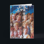 ANGELS MET WITTE LIL FEESTDAGEN KAART<br><div class="desc">Angels met witte lilly bloemen ,  detail van The Coronation of the Virgin schilderij van de Italiaanse renaissance master Filippo lippi 1439 -1447 FLorence Italië .</div>