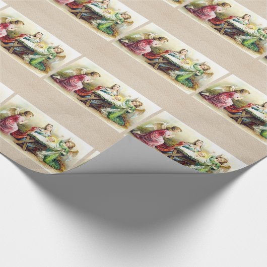 Angels omringend Baby Jezus en Mary Cadeaupapier (Hoek)