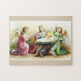 Angels omringend Baby Jezus en Mary Legpuzzel