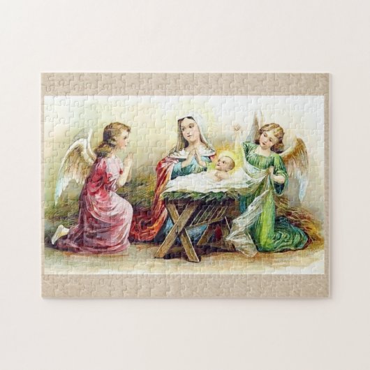 Angels omringend Baby Jezus en Mary Legpuzzel (Horizontaal)