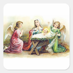 Angels omringend Baby Jezus en Mary Vierkante Sticker