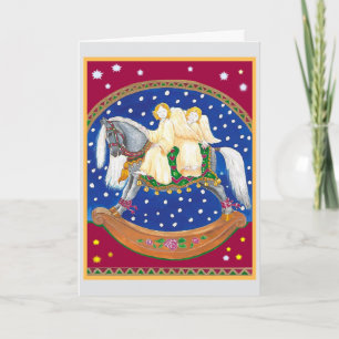 Angels op een paardenkerst kaart