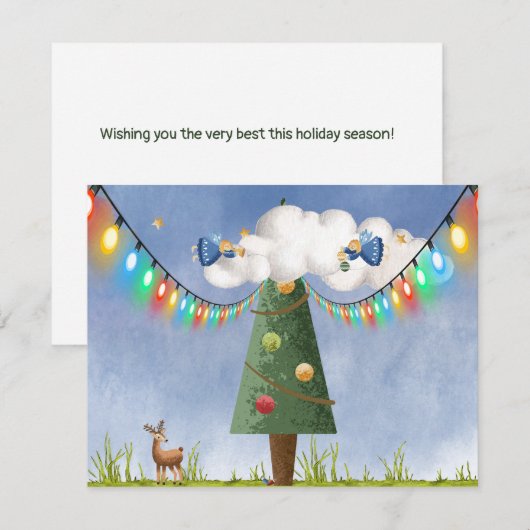 Angels op  tekst met hoge gedecorbeerde structuur feestdagenkaart (Voorkant / Achterkant)