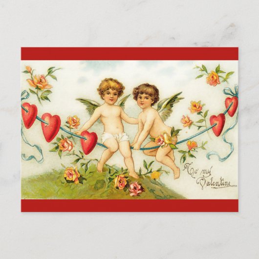  Angels op Wire of Hearts Valentijn Briefkaart (Voorkant)