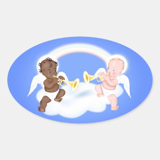 Angels op wolk ovale sticker (Voorkant)