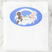 Angels op wolk ovale sticker (Tas)